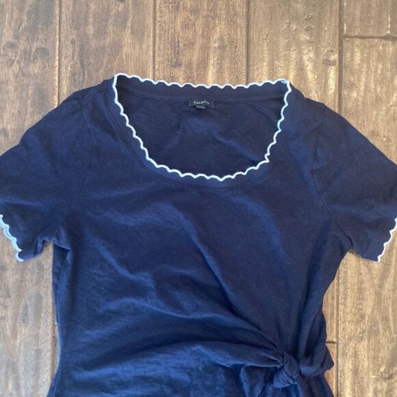 Talbots Nantucket Slub Side Tie Dress Womens Large Navy Nautical Preppy - Picture 6 of 10